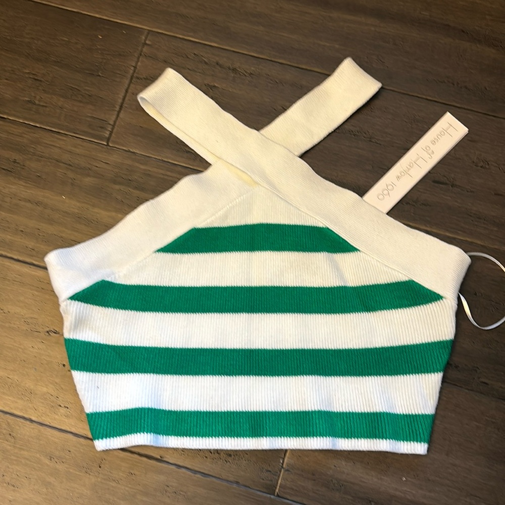 HOH 1960 NWT  halter crop green stripe top